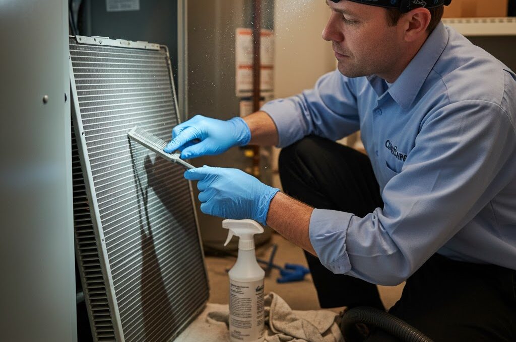 cleaning evaporator coils during walk-in cooler maintenance in Worcester MA